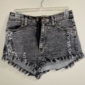 Distressed Black Denim Shorts